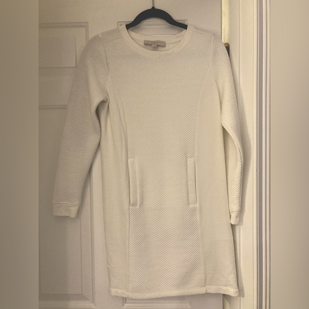 LOFT Cream Long Sleeve Dress XS